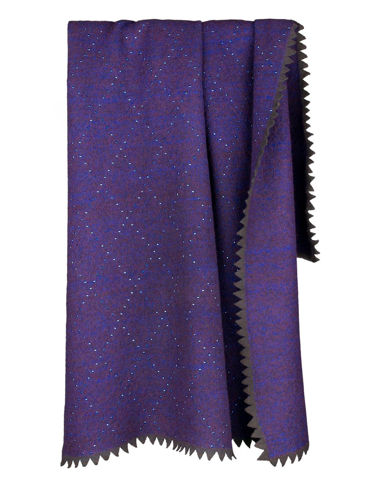 Deep Purple Merino Boucle Knitted Throw embellished with sapphire metal faceted rhinestones.