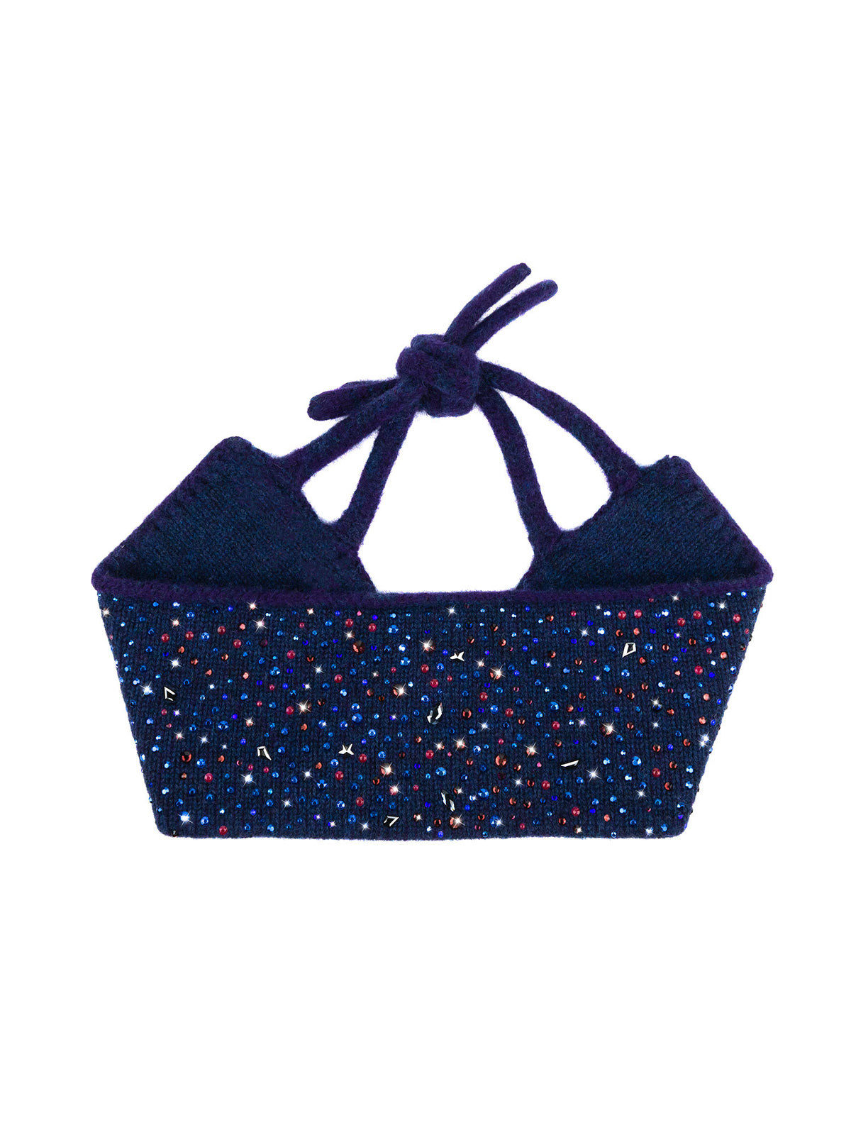 Plum colored adjustable Estrella cashmere headband completely covered with Swarovski crystals and metal rhinstones.