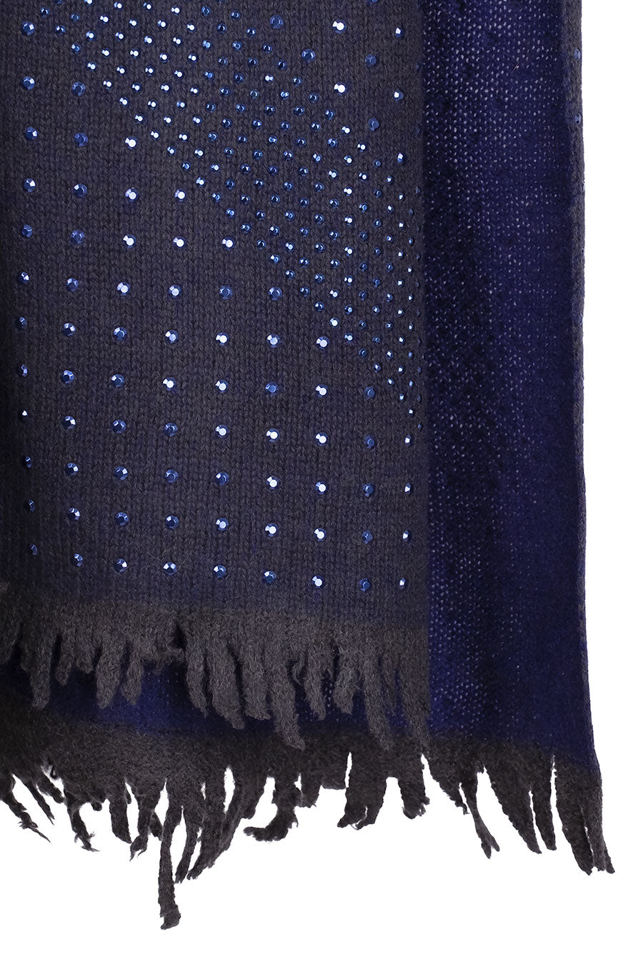 'Midnight' Studded Wide Geometric Wrap with fringe (sale)