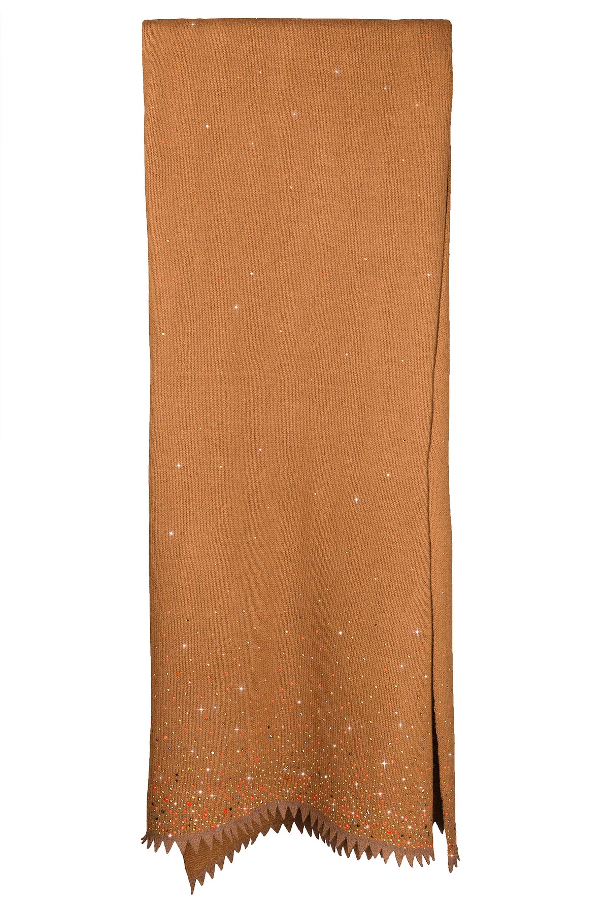 Chestnut Starry Night Shawl with sawtooth fringe and crystals.