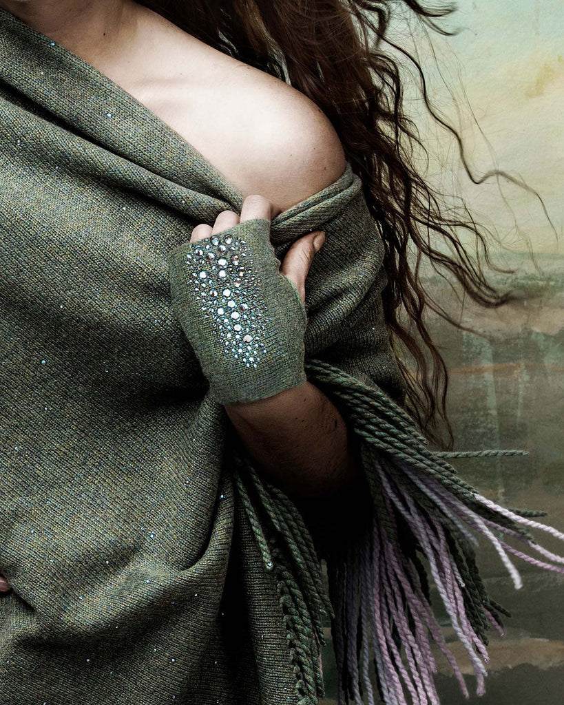 Fingerless Gloves by Elyse Allen Textiles showing Cropped Stingray in Electric Indigo.