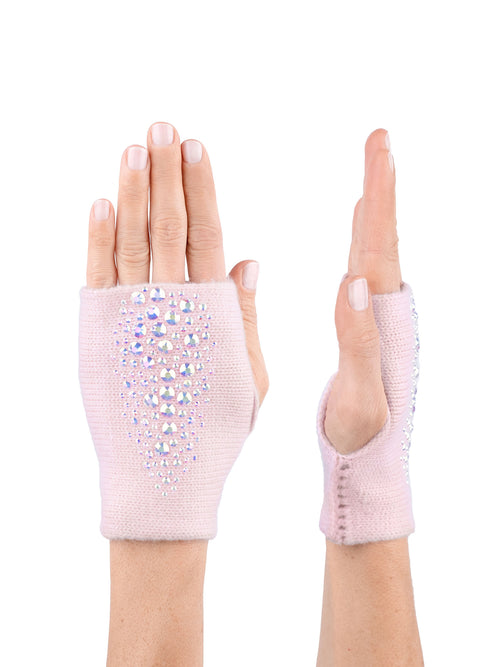 Luxury girly gloves, sparkling with Swarovski crystals. Fingerless cashmere gloves for women.