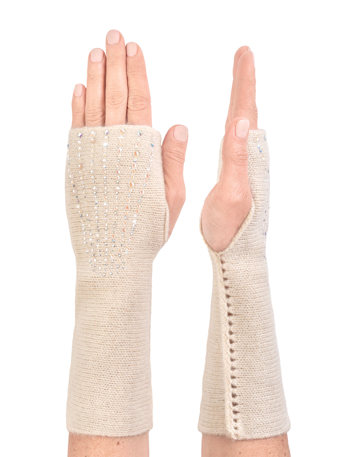 Ivory cashmere crystal gloves.