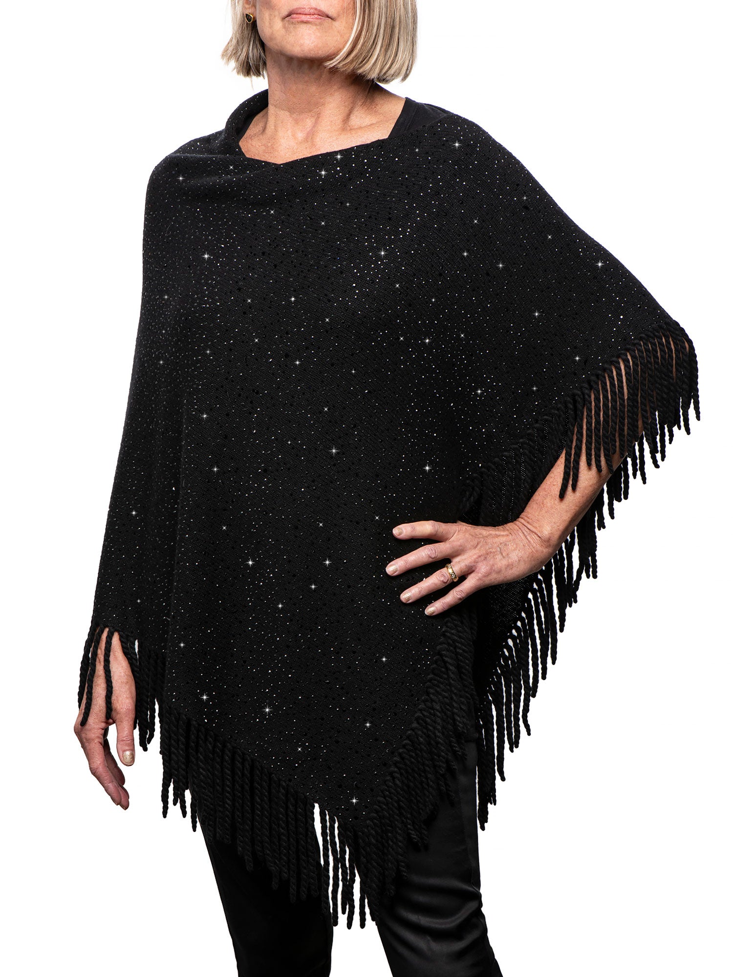 Black Cashmere Estrella Poncho – Elyse Allen Textiles