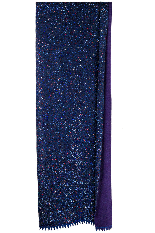Designer Plum colored Estrella Shawl made of cashmere completely encrusted with Swarovski crystals and metal rhinestuds.