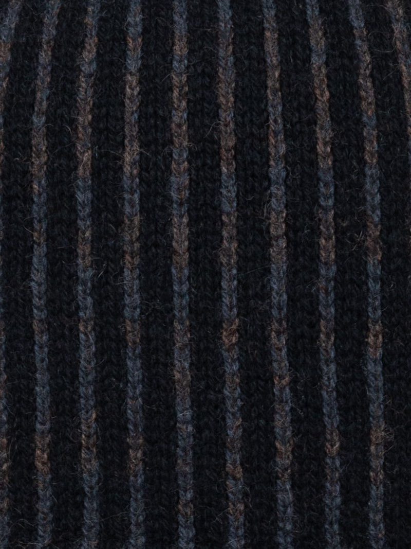 Black Striped Fairisle Hat cashmere fabric swatch.