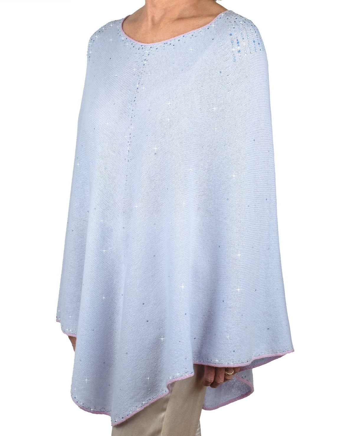 'Pale Blue' Tissue Weight Epaulette Poncho- size M/L