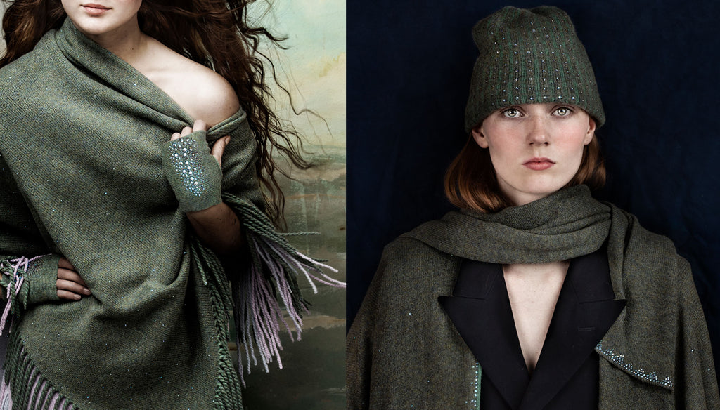 High end cashmere and crystal winter fashion by Elyse Allen Textiles.