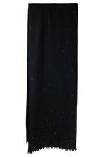 Black Swarovski crystal embellished cashmere shawl with heavy embellishments on the bottom.