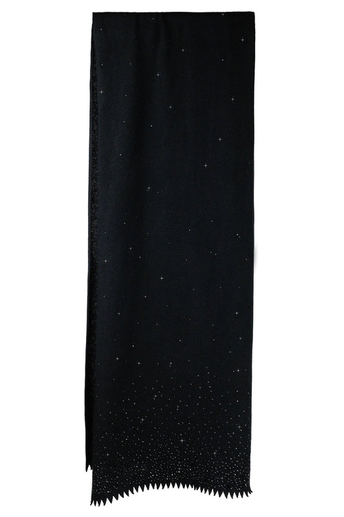 Black Swarovski crystal embellished cashmere shawl with heavy embellishments on the bottom.