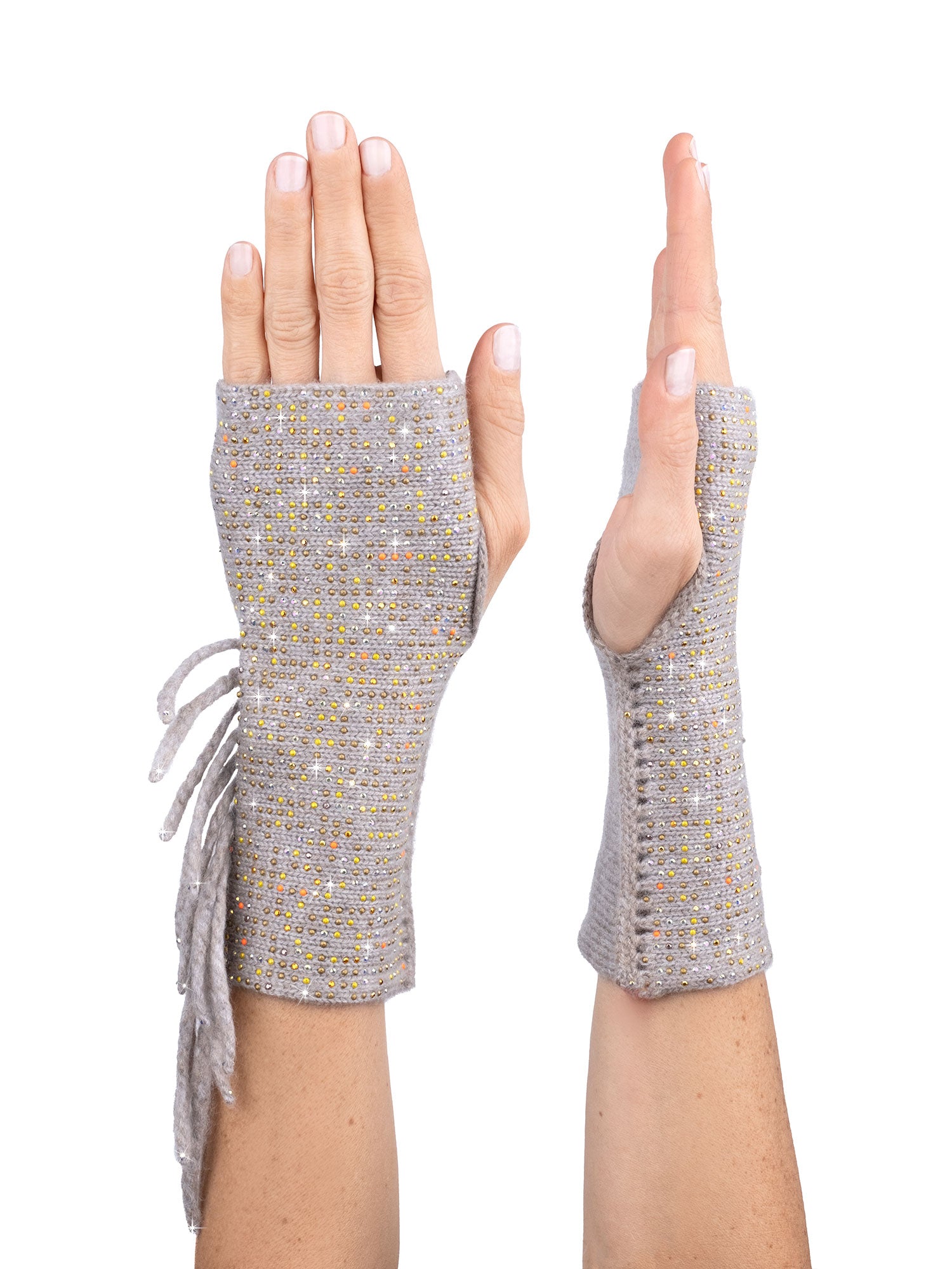 Cashmere Mid Length Fingerless Static Gloves w/ Fringe – Elyse
