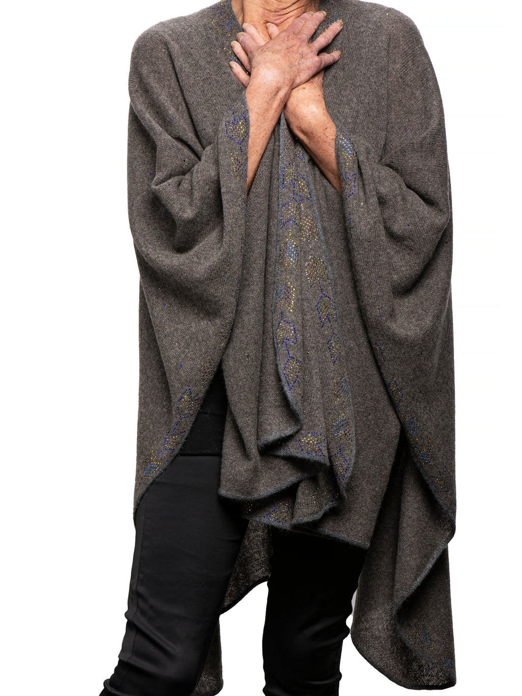 Lightweight Cashmere Ruana | Crystal Embellished – Elyse Allen Textiles