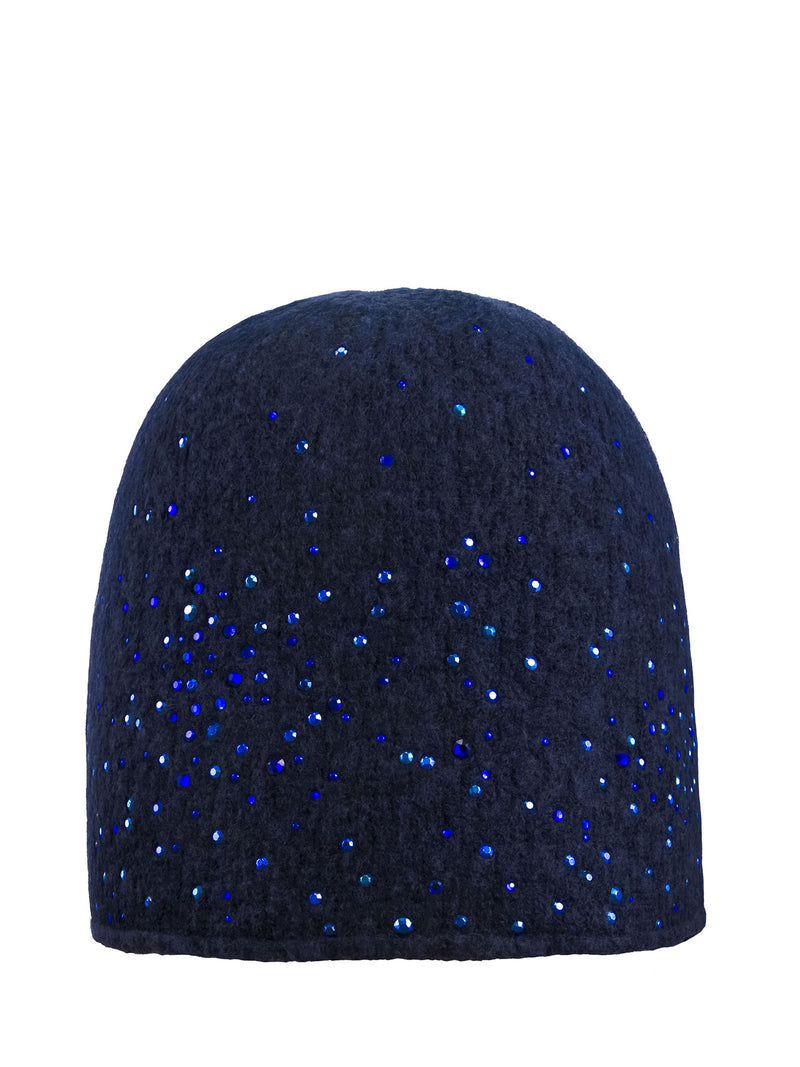 British Blue colored cashmere Compost Hat with blue European Crystals and metal rhine studs all over.