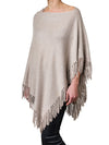 Chanterelle colored cashmere crystal embellished Constellation Poncho with cabled fringe.