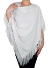 White Cashmere Crystal Poncho with cable fringe embellished with thousands of the finest Austrian crystals.