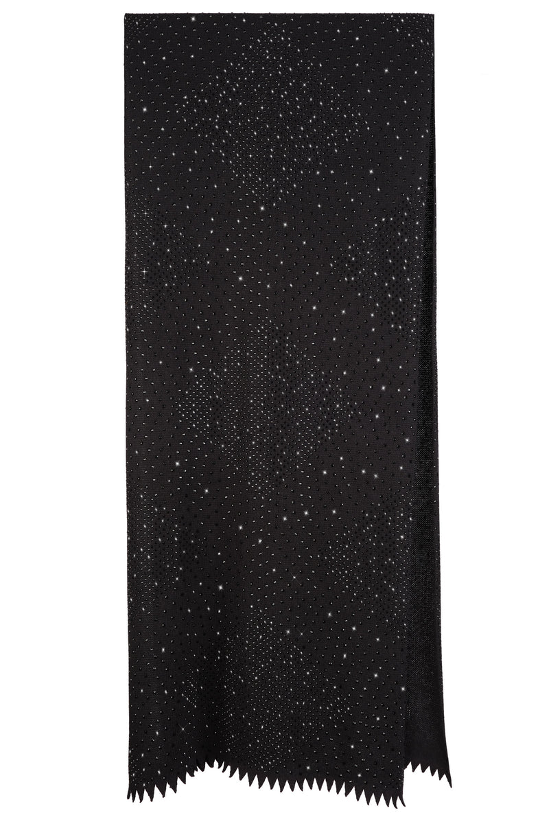 Black crystal shawl with thousands of black luxury Austrian crystals embellished all over in a geometric pattern.