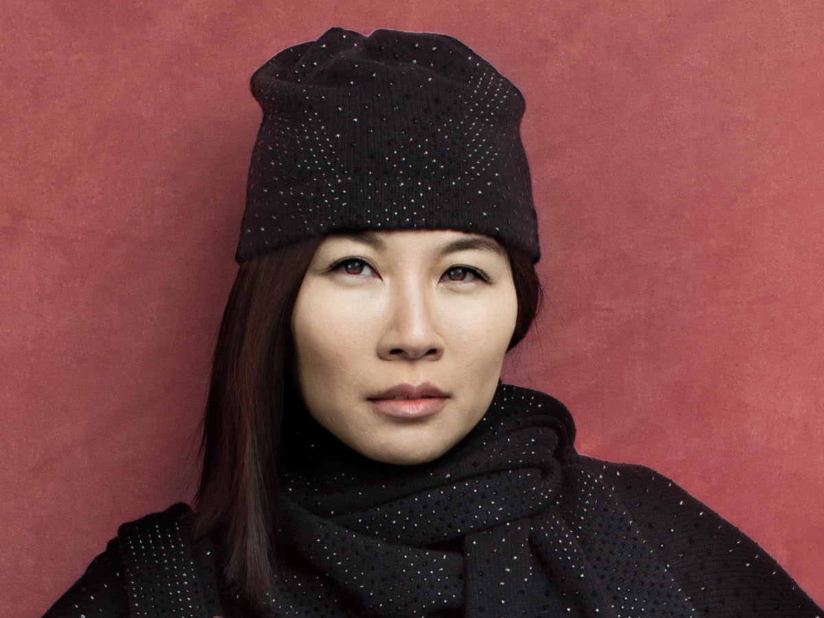 Crystal Studded Cloche worn in black by a model editorial-image