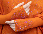 Saffron colored epaulette fingerless gloves editorial-image.