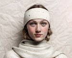 Model wearing Elyse Allen Textiles' Ivory Estrella Headband editorial-image.
