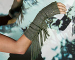 Elbow Fringe Lattice Gloves editorial-image shown in the color Loden.