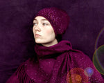 Model wearing Bordeaux colored Starry Night Cloche. editorial-image