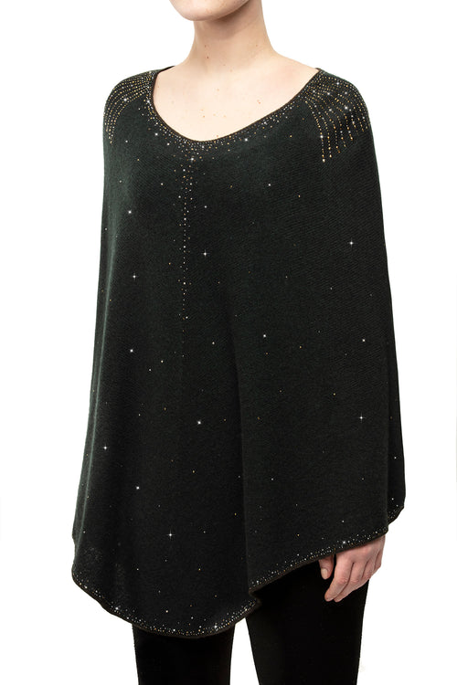 Forest Green Epaulette Poncho with bronze, gold, silver and mocha colored Austrian crystals.