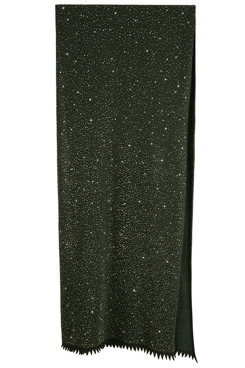 Forest Green Estrella Shawl with tiny Swarovski crystals in a variety of shapes covering the entire shawl.