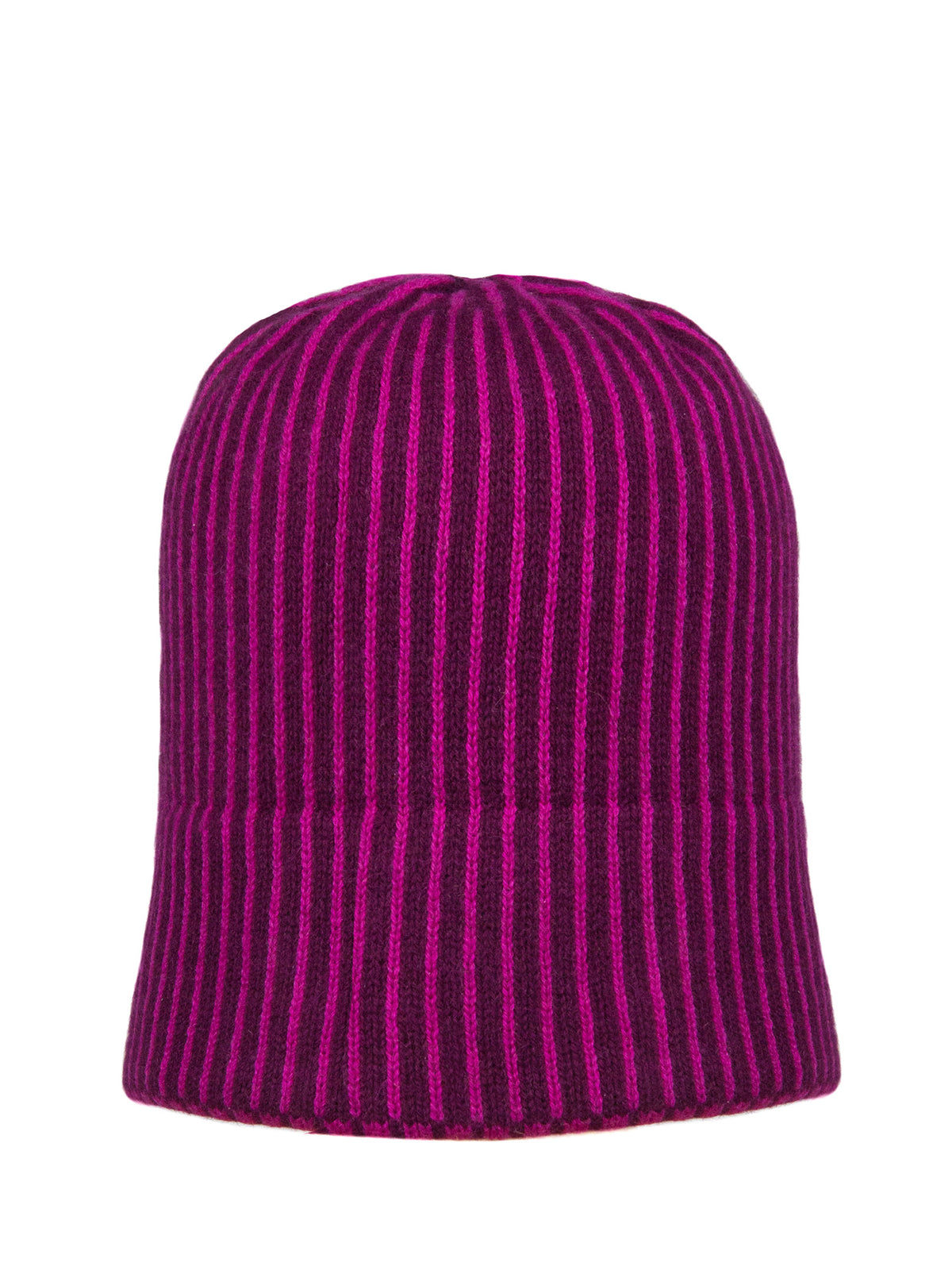 Bordeaux pink stripped winter hat made with 3-ply cashmere by Elyse Allen Textiles.