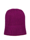 Bordeaux pink stripped winter hat made with 3-ply cashmere by Elyse Allen Textiles.