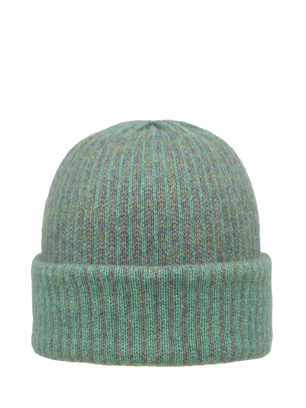Luxury cashmere winter cloche in the color "Sage" shown with the brim folded up.