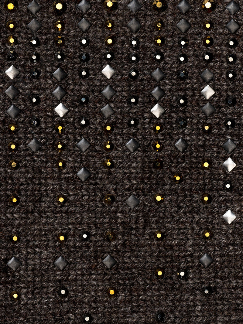 Metallic Brown Mid Length Fringe Lattice Gloves fabric swatch.