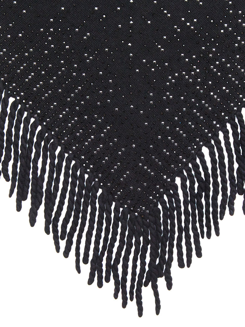 Black Lattice Fringe Poncho fabric swatch.