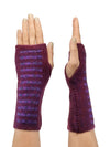 Fingerless Italian wool Merino Boucle Grid Gloves with horizontal stripes of alternating colors and Korean Crystals in a grid design.
