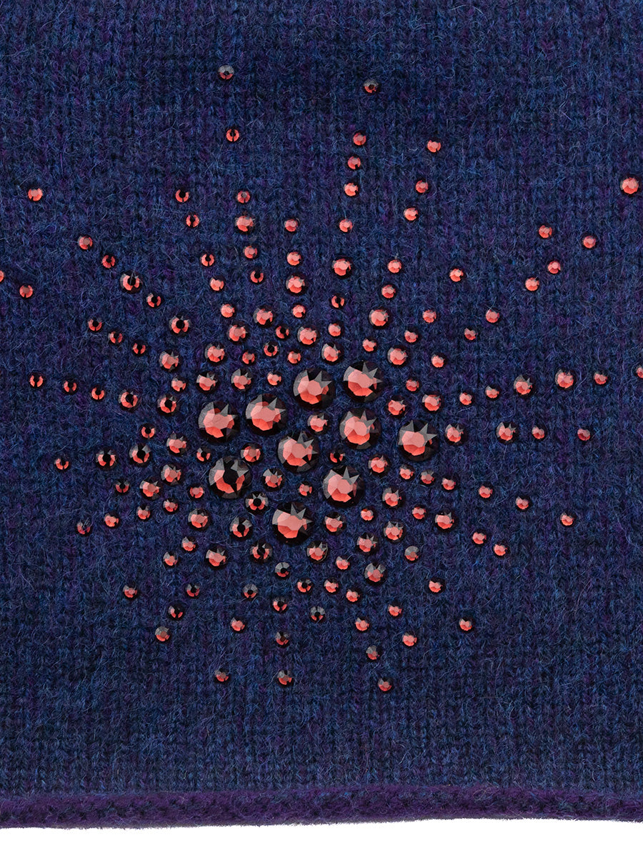 Plum fabric swatch for Sea Urchin Cloche with wine colored Swarovski crystals.