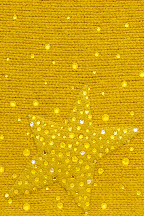 Turmeric fabric swatch for Star Applique Shawl embellished with fine Austrian Crystals.