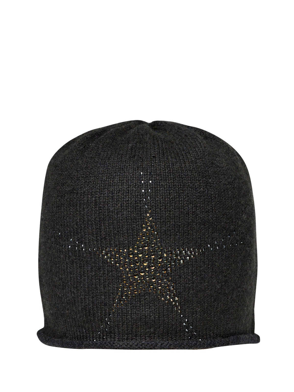 Assam colored slouchy cashmere crystal Star Cloche with a crystal star pattern composed of several sizes of crystals.