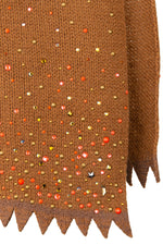Chestnut Starry Night Shawl detailed fabric swatch showing crystal embellishments and sawtooth fringe.