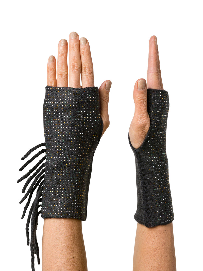 Assam colored Mid Length Static Fringe Cashmere Fingerless by Elyse Allen Textiles.