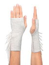 Wisp colored Mid Length Static Fringe Gloves embellished with tiny crystals and white metal rhinestones.