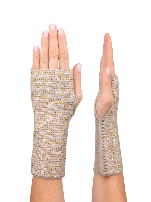 Chanterelle Static Fingerless Gloves by Elyse Allen Textiles.