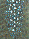 Sage fabric swatch for Cropped Stingray Gloves showing aqua crystal embellishment details.